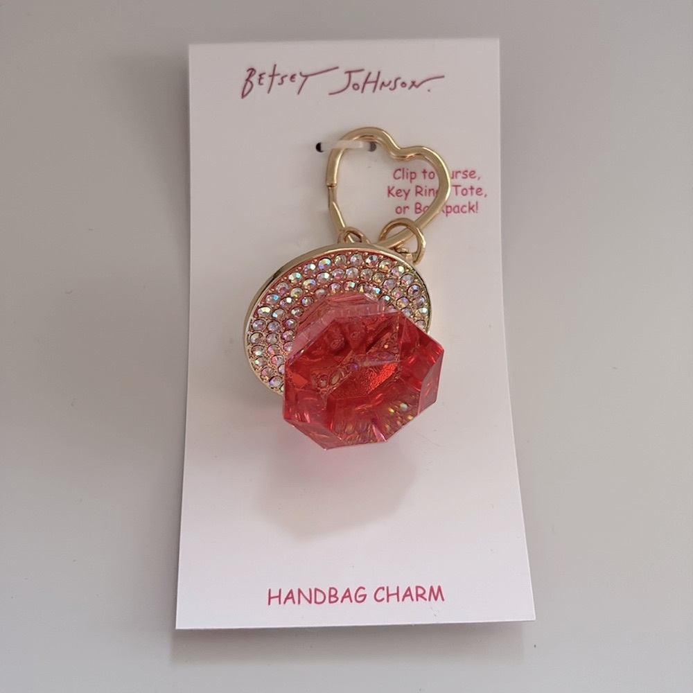 Lot of 2x NWT [Betsey Johnson] Heart Earrings & Ring Pop Keychain/Handbag Charm - Picture 13 of 16